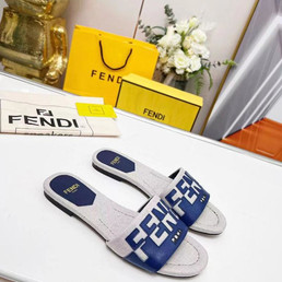 Женские комбинированные шлепанцы Fendi 2023-2024 синие с белым