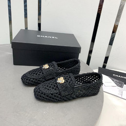 Женские плетеные мокасины Chanel 2023-2024 черные
