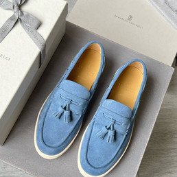 Мужские замшевые лоферы Brunello Cucinelli 2023-2024 голубые