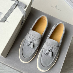 Мужские замшевые лоферы Brunello Cucinelli 2023-2024 серые