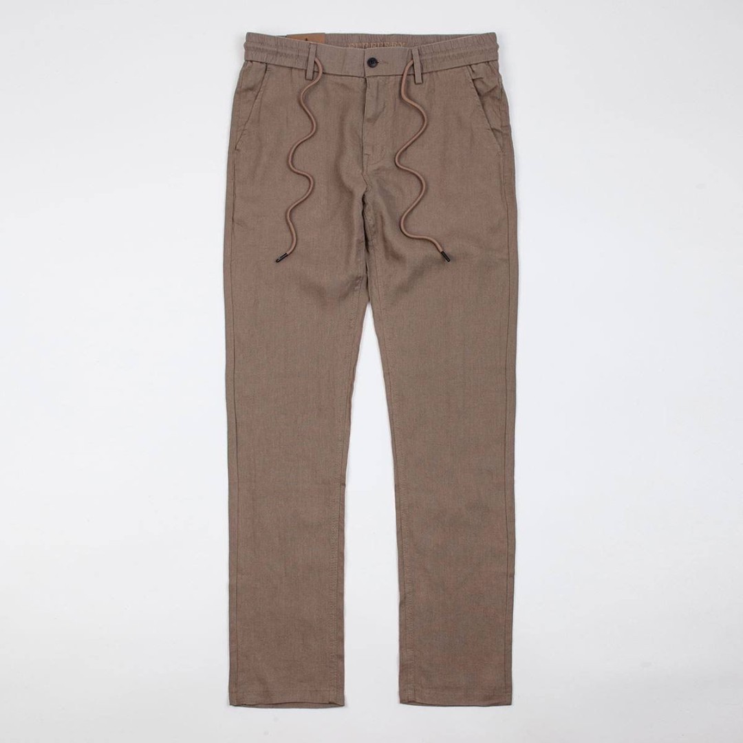 Мужские льняные брюки Burberry 2023-2024 коричневые