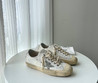 Женские кожаные кроссовки Golden Goose 2023-2024 бежевые с серебряной звездой