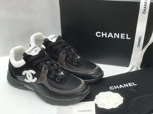 Женские комбинированные кроссовки Chanel 2023-2024 черные с коричневым и белым логотипом
