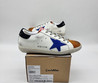 Женские кожаные кроссовки Golden Goose 2023 белые с коричневым и синим