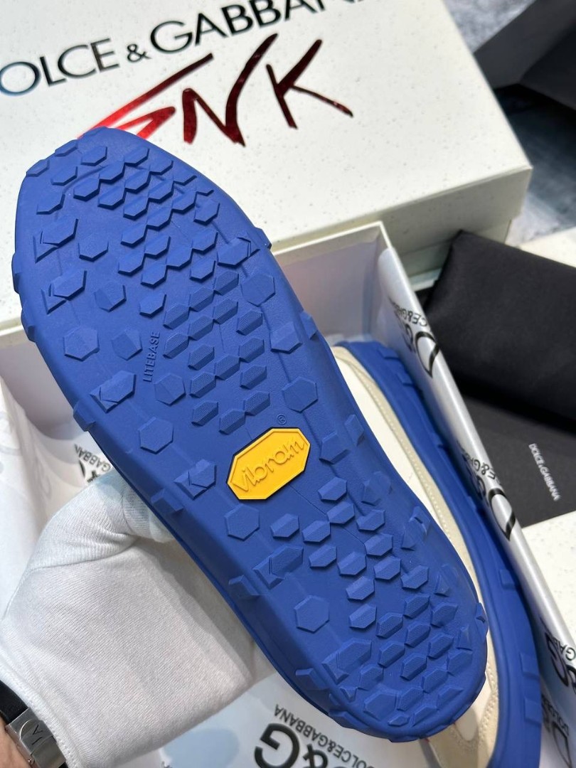 Мужские кожаные кроссовки Dolce & Gabbana 2023 белые с синим и красным