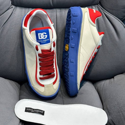 Мужские кожаные кроссовки Dolce & Gabbana 2023 белые с синим и красным