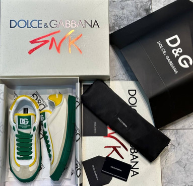 Мужские кожаные кроссовки Dolce & Gabbana 2023 белые с зеленым и желтым
