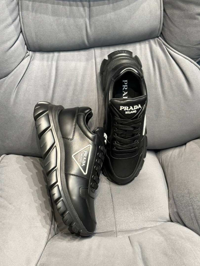 Мужские кожаные кроссовки Prada 2023 черные