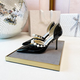 Женские кожаные туфли Jimmy Choo 2023 черные с украшением под жемчуг