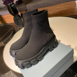 Женские текстильные ботинки Prada 2023 черные