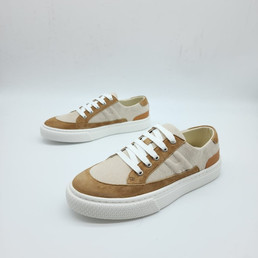 Женские текстильные кеды Hermes 2023 бежевые с коричневым