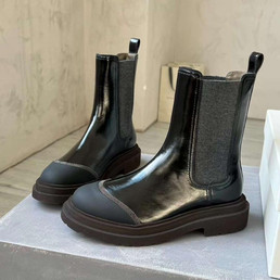 Женские кожаные ботинки Brunello Cucinelli 2023 черные с кожаным носом