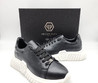 Мужские кожаные кроссовки Philipp Plein 2023 черные с белой подошвой