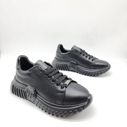 Мужские кожаные кроссовки Philipp Plein 2023 черные с черной подошвой