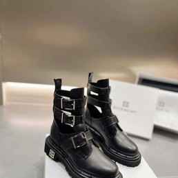 Женские кожаные ботинки Givenchy 2023 черные с ремешками