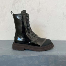 Женские кожаные ботинки Brunello Cucinelli 2023 черные со шнурками