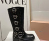 Женские кожаные сапоги Miu Miu 2023 черные с ремнями сбоку