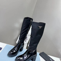 Женские комбинированные сапоги Prada 2023 черные