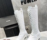 Женские кожаные сапоги Chanel 2023 белые со шнурками