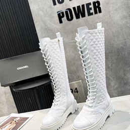 Женские кожаные сапоги Chanel 2023 белые со шнурками