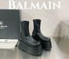 Женские кожаные сапоги Balmain 2023 черные на платформе