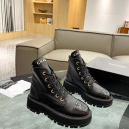 Женские кожаные ботинки со шнурками Chanel 2023 черные