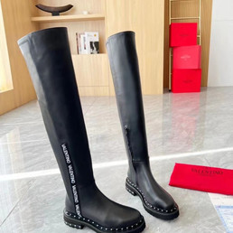 Женские кожаные ботфорты Valentino черные 2023