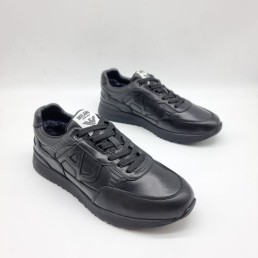 Мужские кожаные кроссовки Emporio Armani 2023 черные