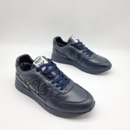 Мужские кожаные кроссовки Emporio Armani 2023 темно-синие