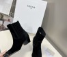 Женские замшевые сапоги Celine 2023 черные укороченные с металлическим носом