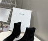 Женские замшевые сапоги Celine 2023 черные укороченные с металлическим носом