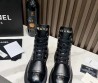 Женские кожаные ботинки Chanel 2023 со шнурками черные