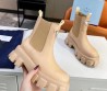 Женские кожаные ботинки Prada 2023 бежевые с логотипом