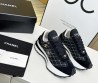 Женские комбинированные кроссовки Chanel 2023 черные с белой отстрочкой
