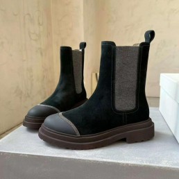 Женские замшевые ботинки Brunello Cucinelli 2023 с кожаным носом темно-зеленые