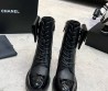 Женские кожаные ботинки Chanel 2023 с лаковым носом черные