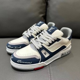 Мужские кожаные кроссовки Louis Vuitton 2023 белые с синим