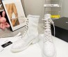 Женские кожаные ботинки Chanel 2023 белые на шнурках