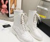 Женские кожаные ботинки Chanel 2023 белые на шнурках