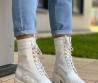 Женские кожаные ботинки Chanel 2023 белые на шнурках