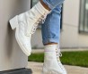 Женские кожаные ботинки Chanel 2023 белые на шнурках
