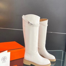 Женские кожаные сапоги Hermes 2023 с пряжкой белые