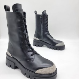 Женские кожаные ботинки Brunello Cucinelli 2023 черные с бусинами