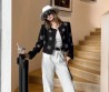 Женский жакет Chanel 2023 черный с цветами из страз
