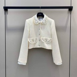 Женский жакет Miu Miu 2023 белый с украшением жемчугом