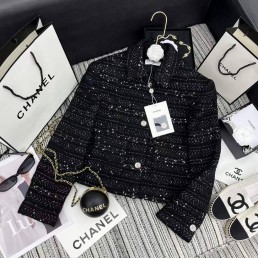 Женский жакет Chanel 2023 черный с пайетками