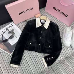 Женский бархатный жакет Miu Miu 2023 черный с белым воротником