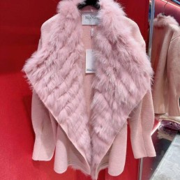 Женский кардиган Max Mara 2023 с натуральным мехом розовый