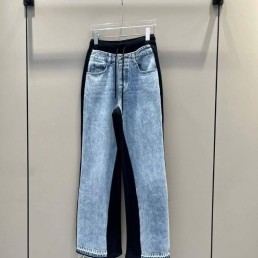 Женские комбинированные джинсы Prada 2023 голубые с черным