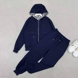 Женский спортивный костюм Christian Dior 2023 двухсторонний темно-синий с рисунком